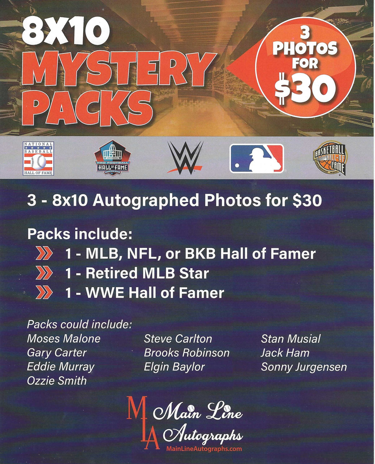 Mystery Pack of 3 Autographed 8 x10 Photos