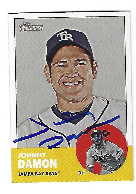 Autographed Johnny Damon Tampa Bay 2012 Topps Heritage Card #418