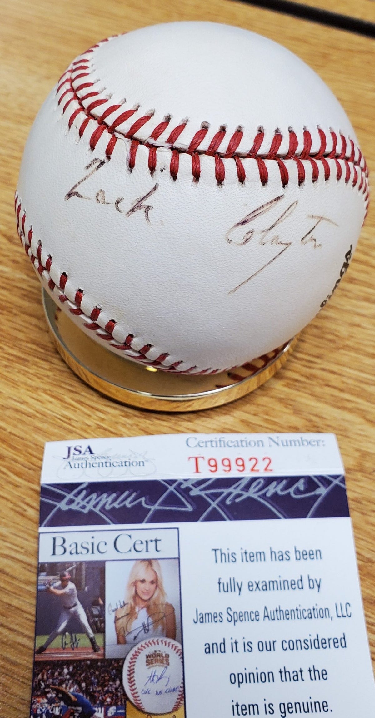 Autograhed ZACK CLAYTON Official National League Baseball JSA