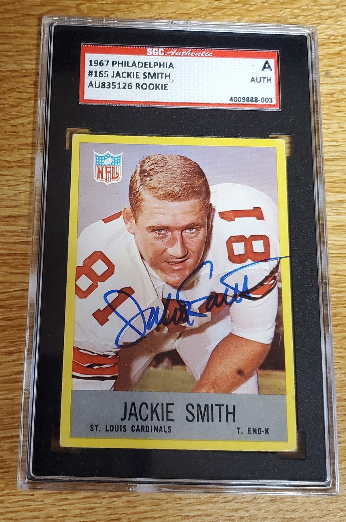Autographed Jackie Smith 1967 St. Louis Cardinals Topps Rookie Card  #165 SGC