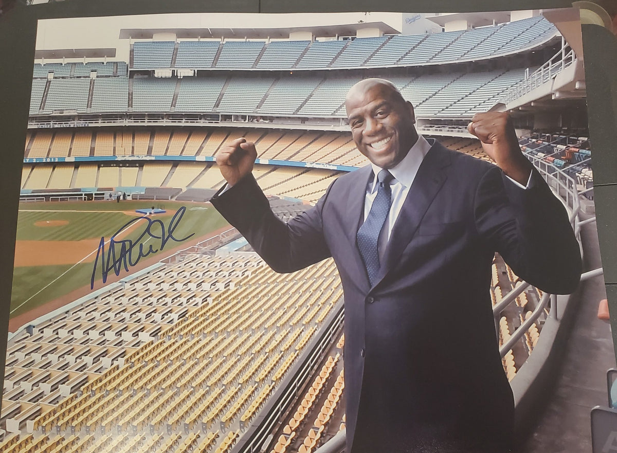 Autographed MAGIC JOHNSON 11x14 Los Angeles Dodgers Photo