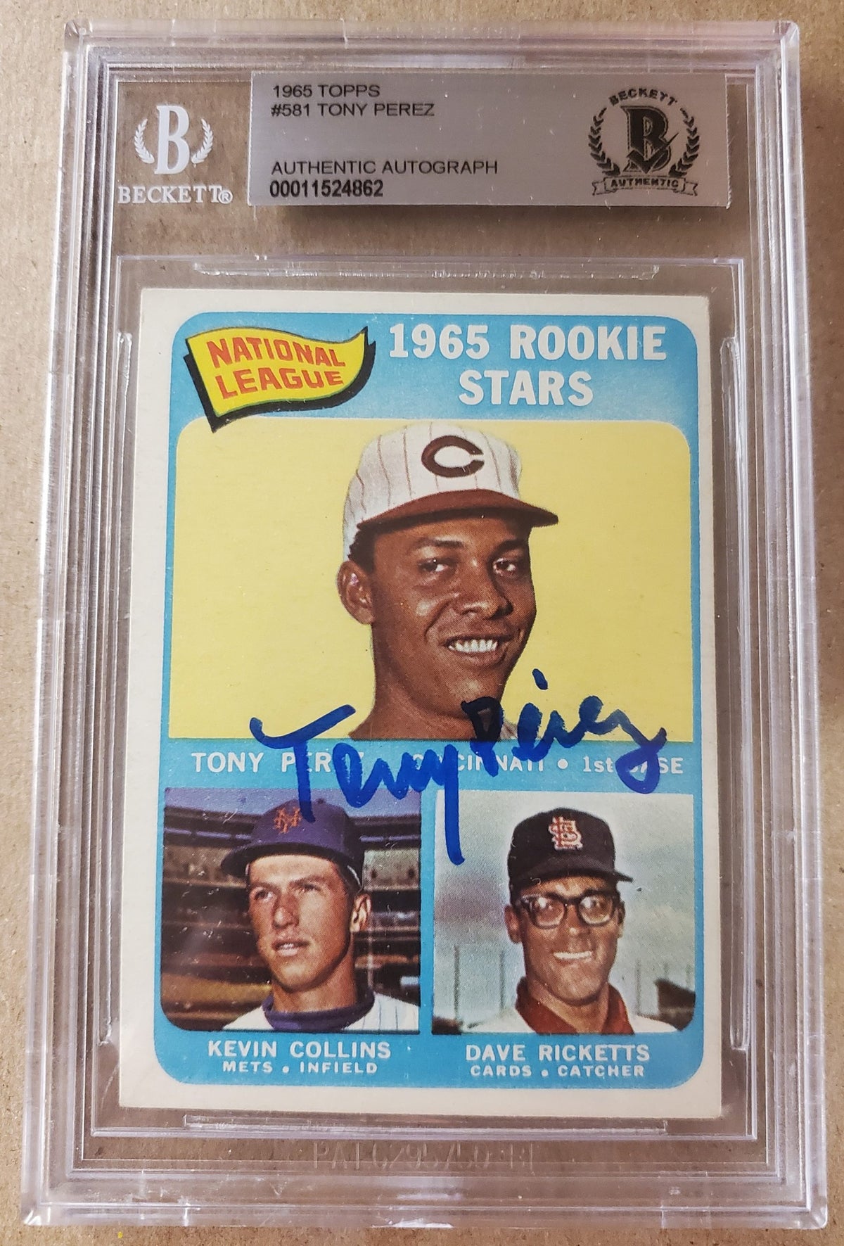 Autographed 1965 Topps Tony Perez Cincinnati Reds #581 Beckett Slabbed