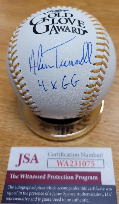Autographed ALAN TRAMMELL "4X GG" Official Rawlings Gold Glove Major League Baseball JSA Witness