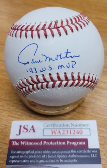 Autographed PAUL MOLITOR "1993 WS MVP" Official Rawlings Major League Baseball JSA Witness