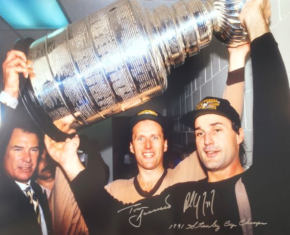 Autographed Tom Barrasso and Paul Coffey Pittsburgh Penguins 16x20 photo