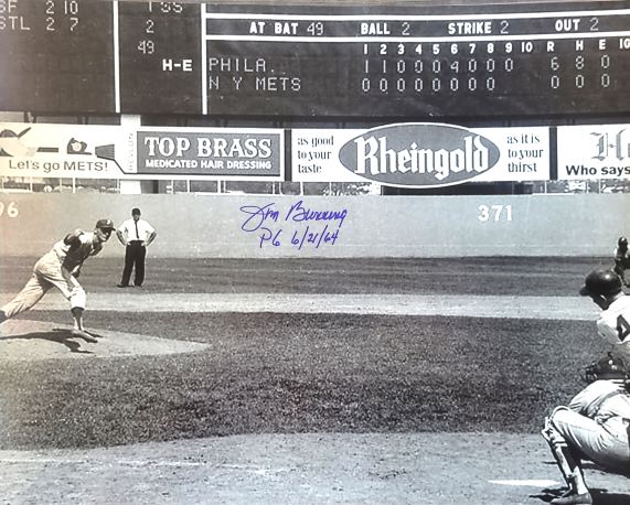 AUTOGRAPHED 16 x 20 JIM BUNNING "PG 6/21/64" Philadelphia Phillies Photo