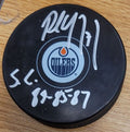 Autographed PAUL COFFEY "84,85,87" Edmonton Oilers Stanley Cup Hockey Puck