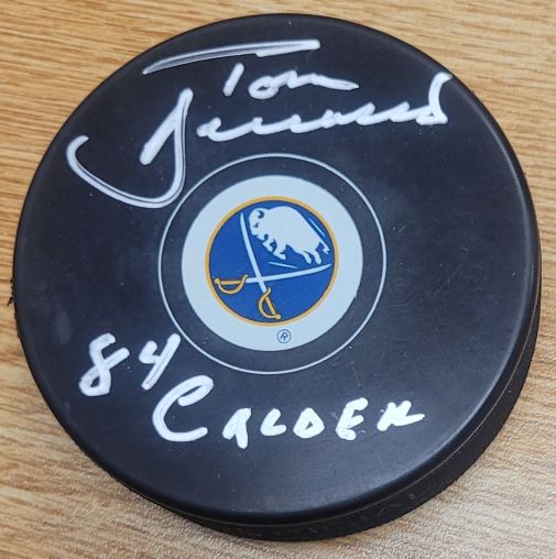 Autographed  TOM BARRASSO "84 Calder" Buffalo Sabres Hockey Puck