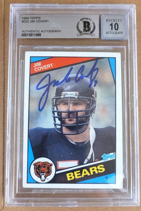 Autographed 1984 Topps Jim Covert Bears Rookie  Card #222 Beckett  Slabbed - Auto Grade 10