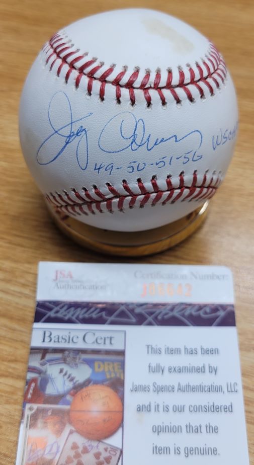 Autographed JERRY COLEMAN "49,50,51,56 WSC" Rawlings Official Major League Baseball JSA