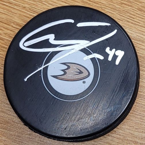 Autographed MAX JONES Anaheim Ducks Hockey Puck