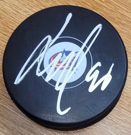 Autographed JACK ROSLOVIC Columbus Blue Jackets Hockey Puck