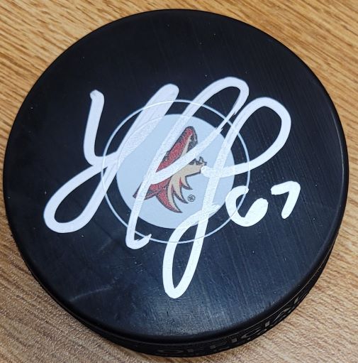 Autographed LAWSON CROUSE Arizona Coyotes Hockey Puck