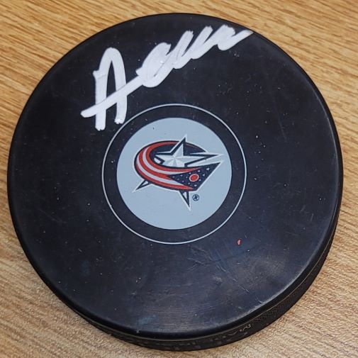 Autographed ALEXANDRE TEXIER Columbus Blue Jackets Hockey Puck
