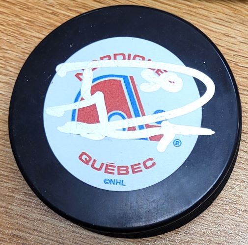 Autographed DAN LAMBERT Quebec Nordiques Hockey Puck