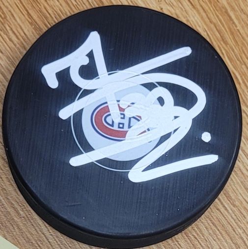Autographed MARC DENIS Montreal Canadiens Hockey Puck
