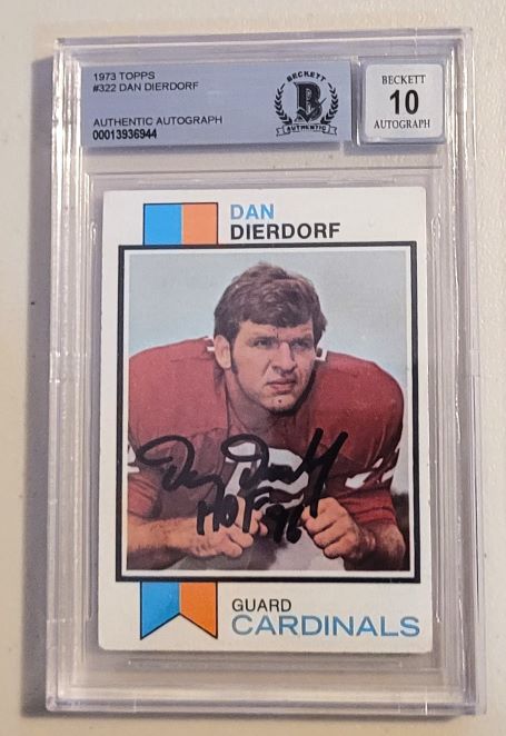 Autographed Dan Dierdorf St. Louis Cardinals 1973 Topps Rookie Card #322 Beckett  Slabbed -Auto - 10