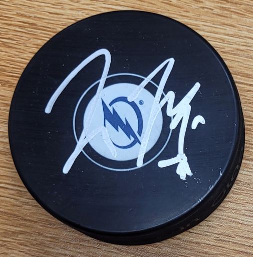 Autographed JONAS JOHANSSON Tampa Bay Lightning Hockey Puck