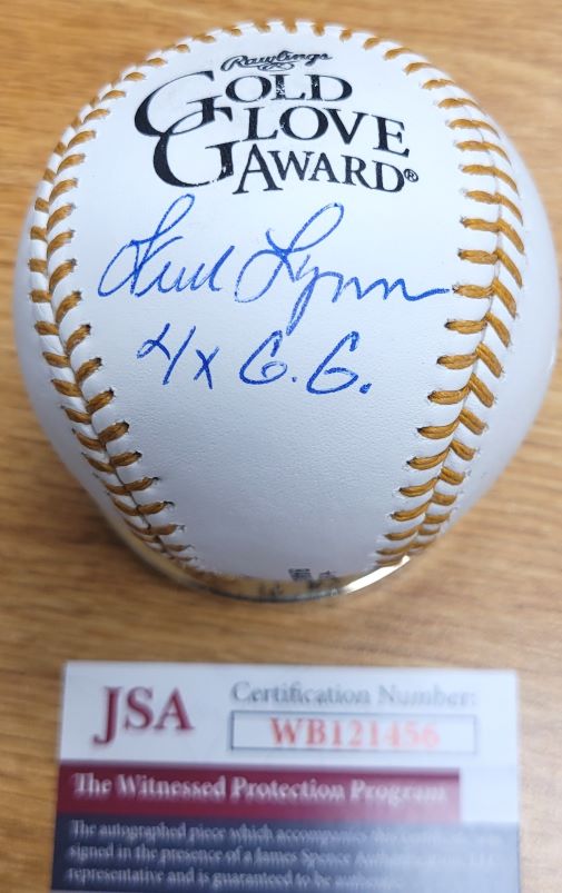 Autographed FRED LYNN "4x GG" Official Gold Glove Major League Baseball JSA Witness