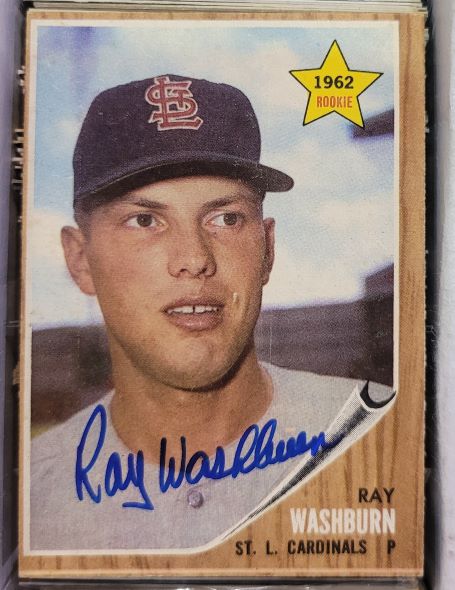 Autographed RAY WASHBURN St. Louis Cardinals 1962 Topps Card
