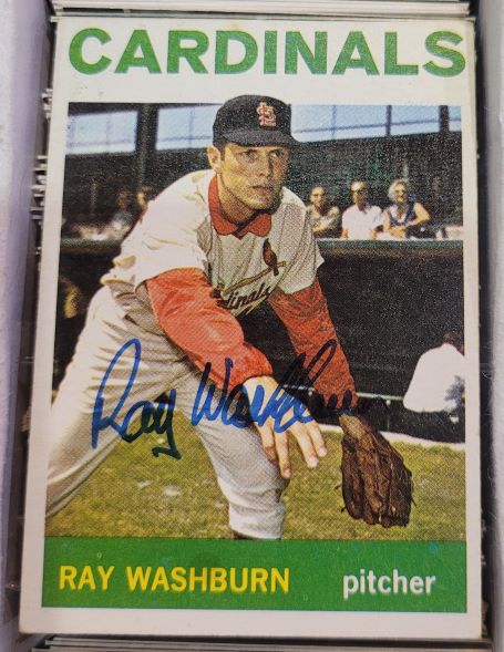 Autographed RAY WASHBURN St. Louis Cardinals 1964 Topps Card
