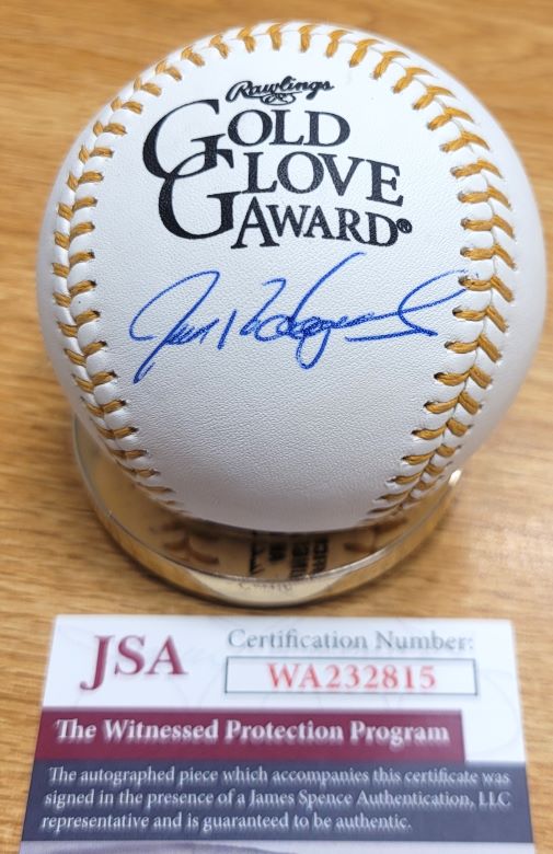 Autographed IVAN RODRIGUEZ Official Rawlings Gold Glove Major League Baseball JSA Witness