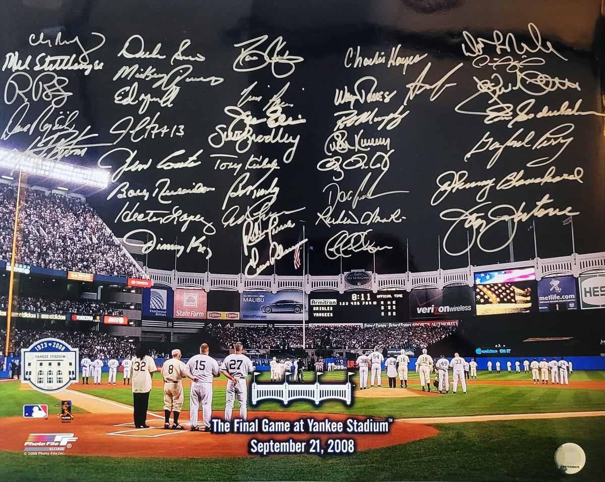 YANKEE STADIUM FINAL GAME 16x20 Photo 38 Signatures including Kubek, Raines, Richardson etc.
