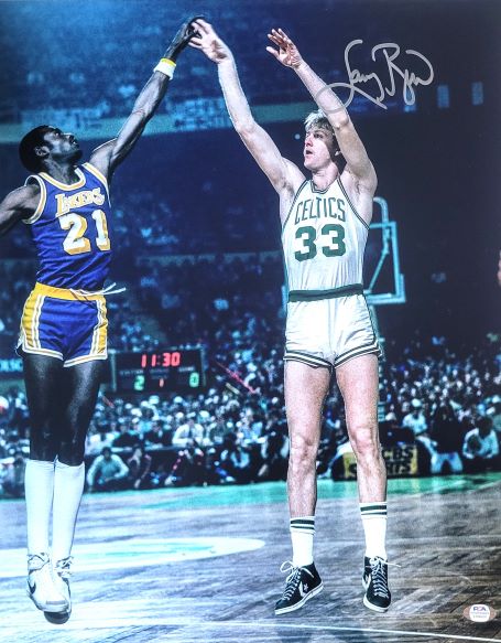 AUTOGRAPHED LARRY BIRD 16x20 Boston Celtics photo PSA