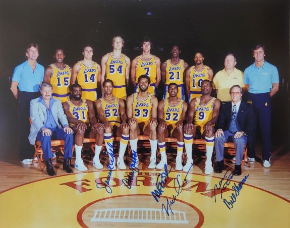 Autographed Los Angeles Lakers 16x20 photo w/ Abdul-Jabbar, Magic, Wilkes, Cooper, Sharman. Nixon