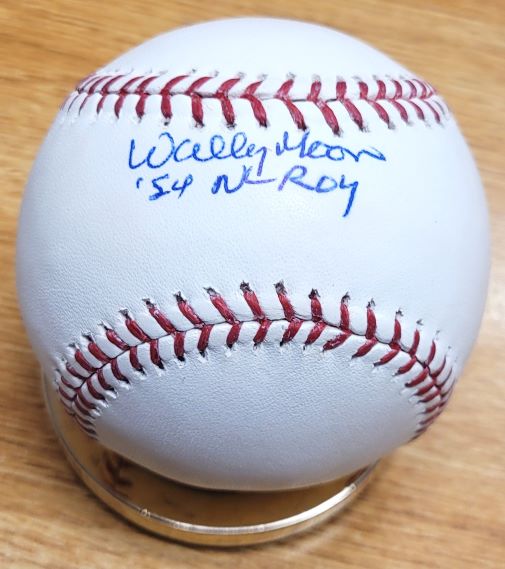 Autographed WALLY MOON "54 NL ROY" Official Major League Baseball