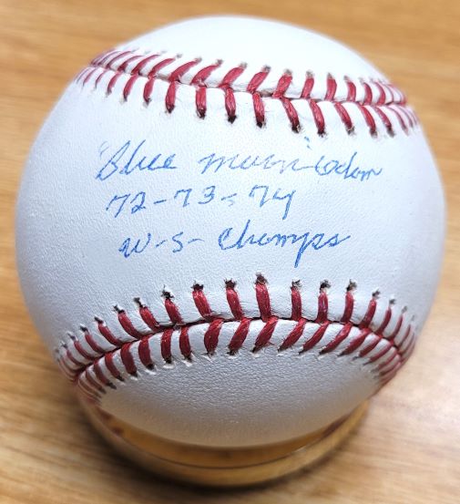 Autographed BLUE MOON ODOM "72,73,74 WS Champs" Official Major League Baseball