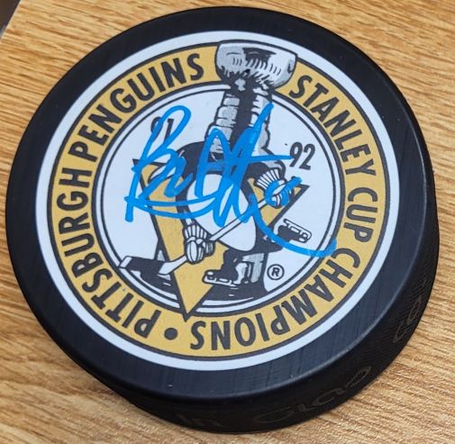 Autographed BRYAN TROTTIER Pittsburgh Penguins 91-92 Stanley Cup Hockey Puck