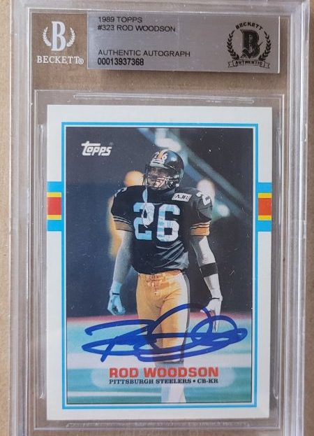Autographed Rod Woodson 1989 Topps Steelers Rookie Card #323 Beckett Slabbed