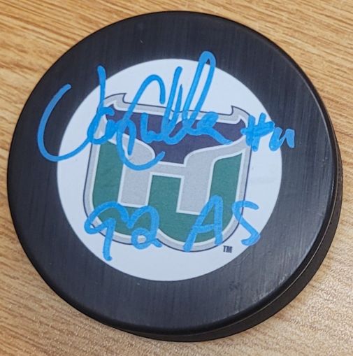 Autographed JOHN CULLEN "92 AS" Hartford Whalers Hockey Puck