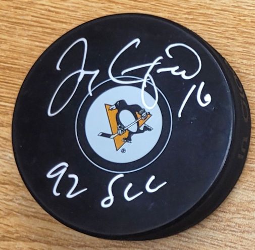 Autographed JAY CAUFIELD "92 SCC" Pittsburgh Penguins Hockey Puck