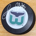 Autographed GORDIE ROBERTS Hartford Whalers Hockey Puck