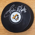 Autographed GORDIE ROBERTS  Pittsburgh Penguins Hockey Puck
