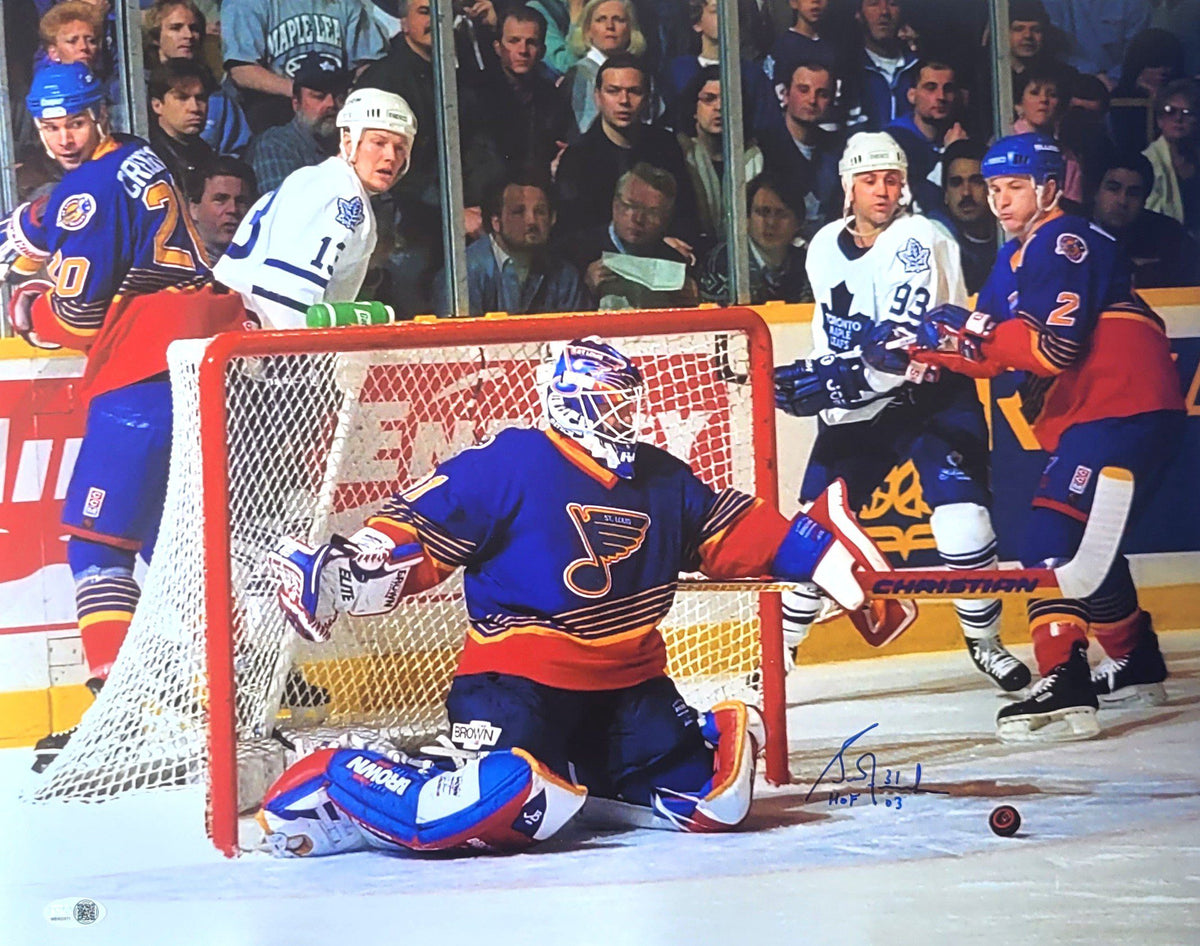 Autographed 16x20 GRANT FUHR "HOF 03" St. Louis Blues Photo JSA