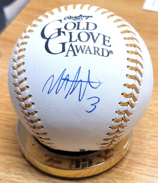 Autographed MYLES STRAW Official Gold Glove Major League Baseball