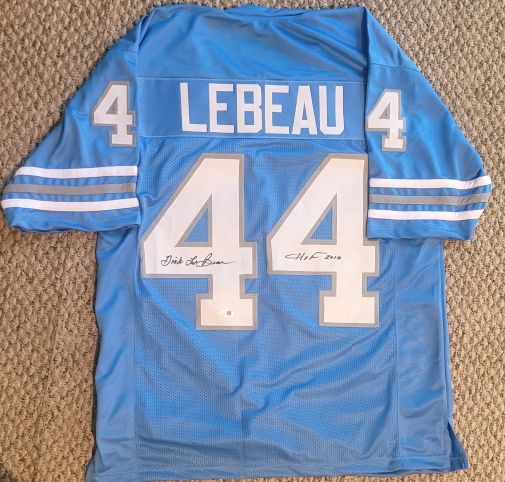 Autographed DICK LEBEAU "HOF 2010" Detroit Custom Jersey - with JSA Witness Hologram