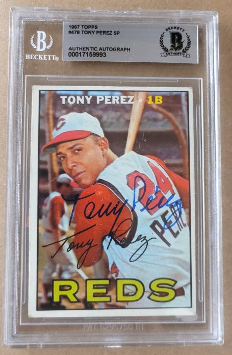 Autographed 1967 Topps Tony Perez Cincinnati Reds Card  #476 Beckett Slabbed