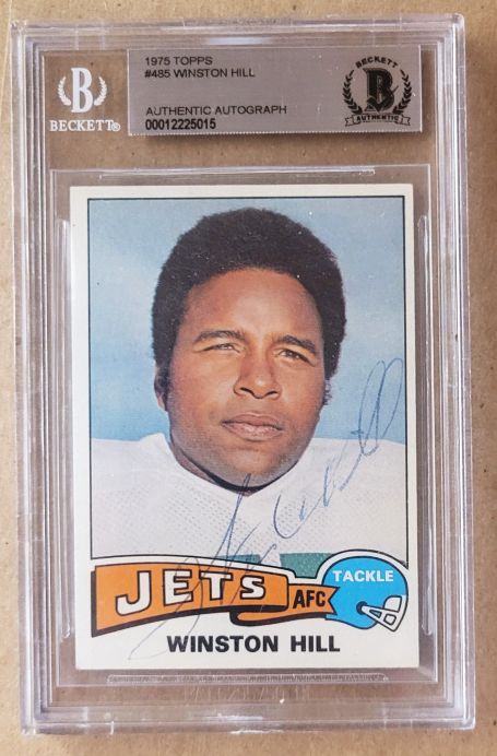 Autographed 1975 WINSTON HILL New York Jets  Card #485 Beckett  Slabbed