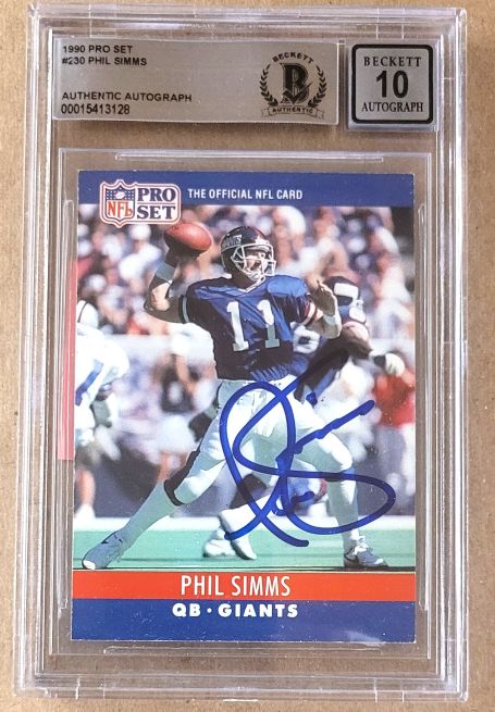 Autographed 1990 Pro Set PHIL SIMMS New York Giants Card #230 BAS Beckett Slabbed 10