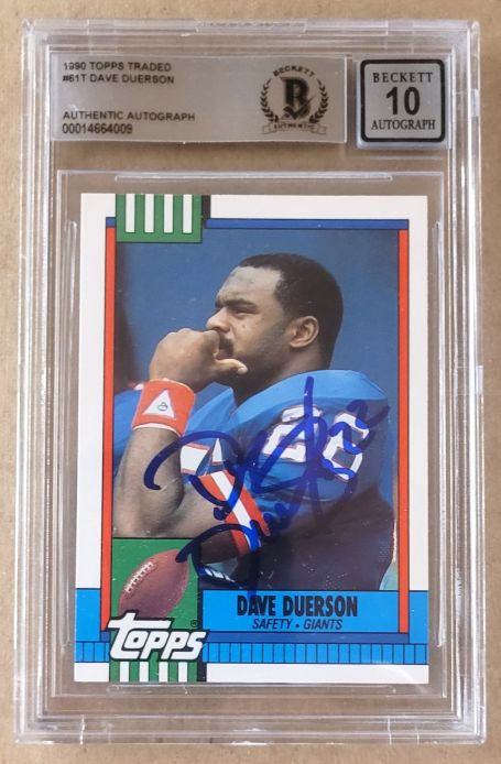 Autographed 1990 Topps DAVE DUERSON New York Giants Card #61T BAS Beckett Slabbed 10