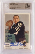 Autographed Tom Flores Raiders 1961 Fleer Rookie Card #188 BAS Beckett Slabbed