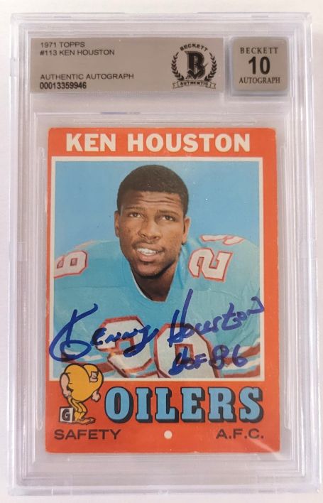 Autographed 1971 Topps Ken Houston Houston Oilers Rookie card #113 BAS Beckett Slabbed 10