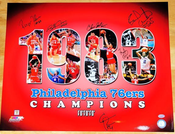 Autographed 1983 16X20 Philadelphia 76ers photo JSA  signed by BOBBY JONES, 5 OTHERS