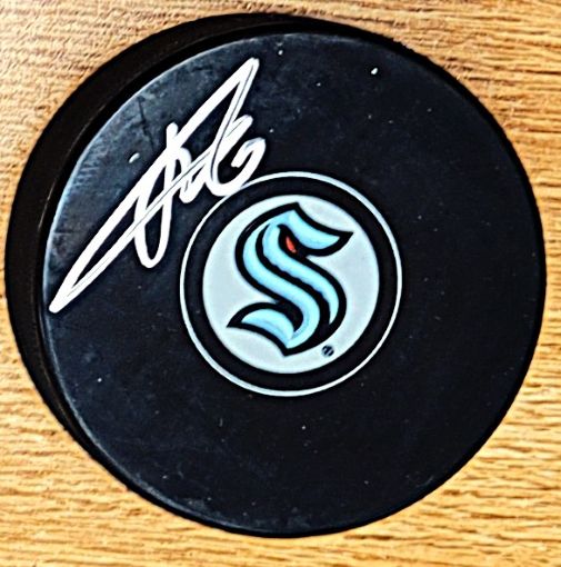 Autographed ADAM LARSSON Seattle Kraken Hockey Puck