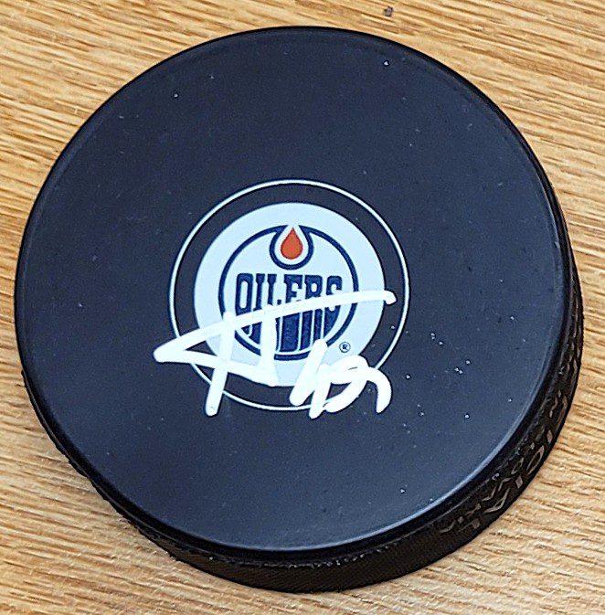 Autographed TY EMBERSON Edmonton Oilers Hockey Puck