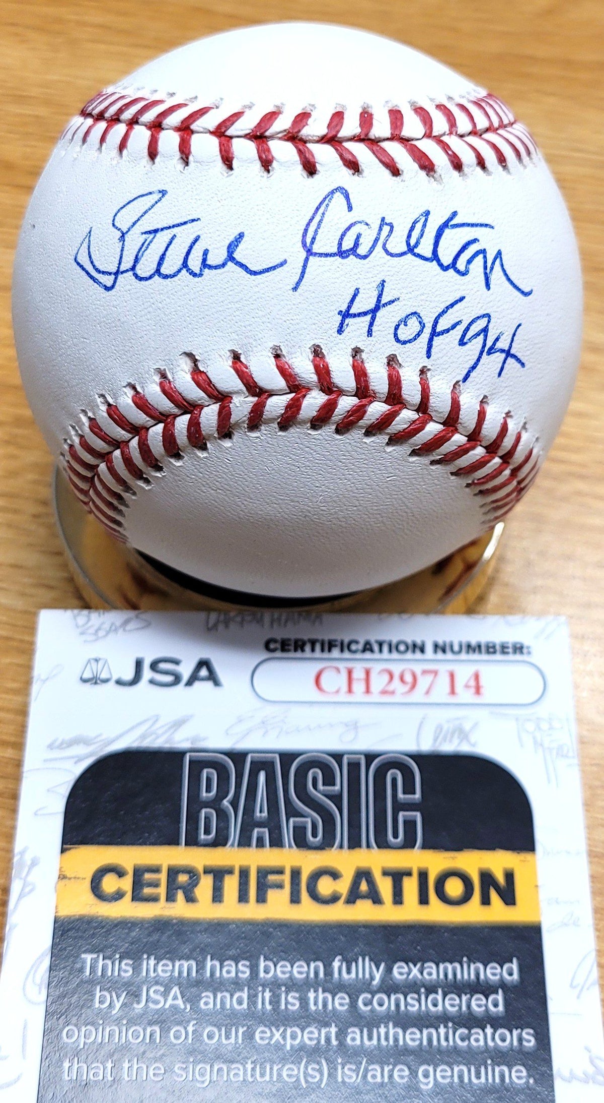Autographed STEVE CARLTON "HOF 94" Official Major League Baseball JSA COA